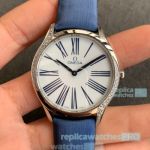 Swiss Clone Omega De Ville Ladies Watch White Dial With Blue Roman Markers